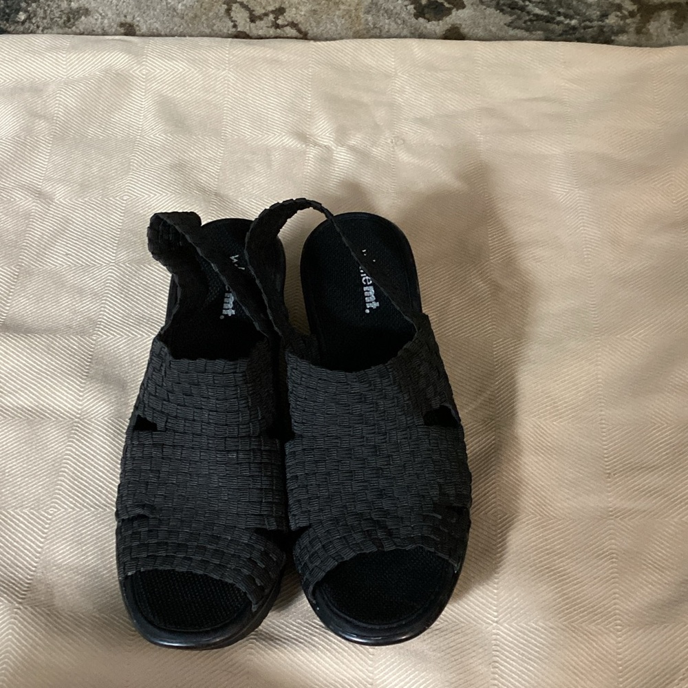 White Mt. Woven Stretch Slingback Mules in Black